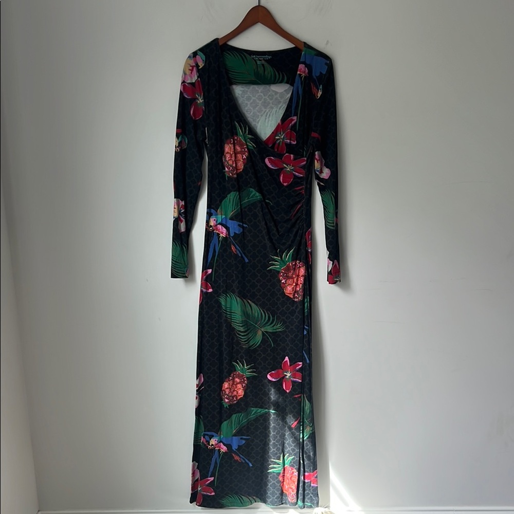 Soft Surroundings Black & Tropical Print Faux Wrap Maxi Dress - Tall Large 🔹